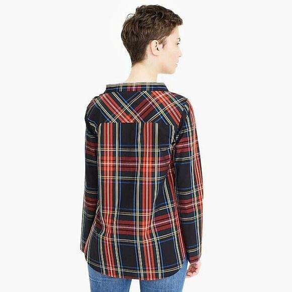 J.Crew Women's Multicolor Plaid Jeweled Funnel-Neck Top Size 6 holiday - Picture 5 of 12